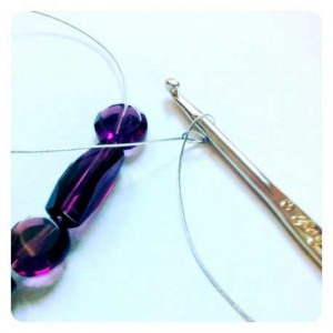 how to crochet wire jewelry with purple beads