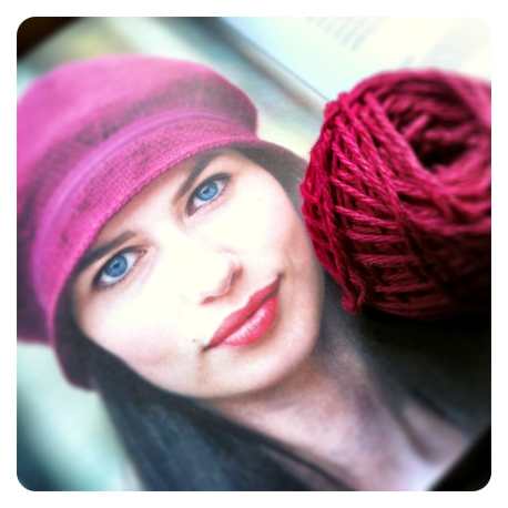 knitted mulberry hat picture photo with yarn