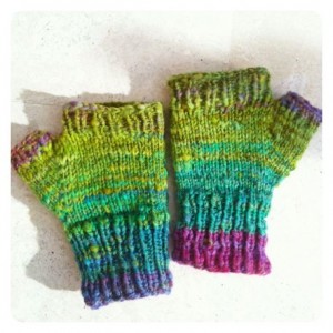 funky colorful fingerless mittens knitted