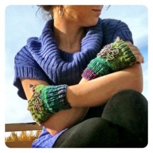 super simple knitted handmade beaded fingerless mitts