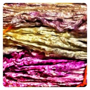 dyeing purple silk roving