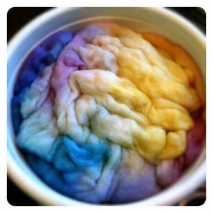 behind the scenes dyeing wool roving