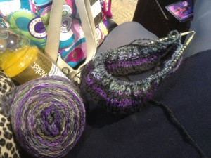 knitting hand spun hat