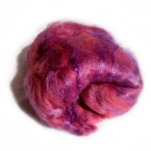 pink and purple wool and bamboo hand carded batt