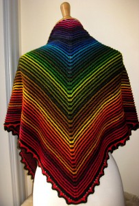 ridge and furrow rainbow triangle shawl