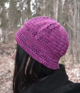 sideways purple crocheted hat pattern