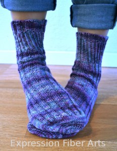 purple blue hand knitted socks photo