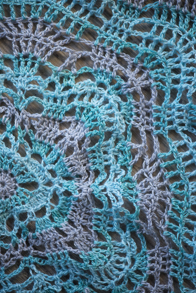 crocheted yak silk lace shawl up close