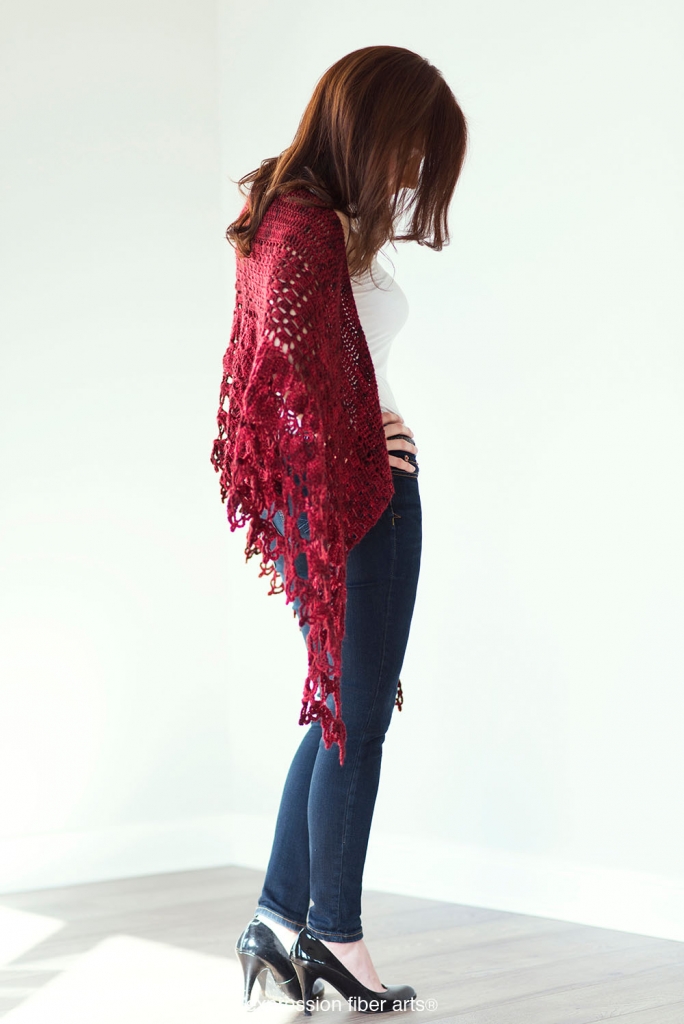 Red Velvet Rose Crochet Wrap Shawl Pattern by Expression Fiber Arts