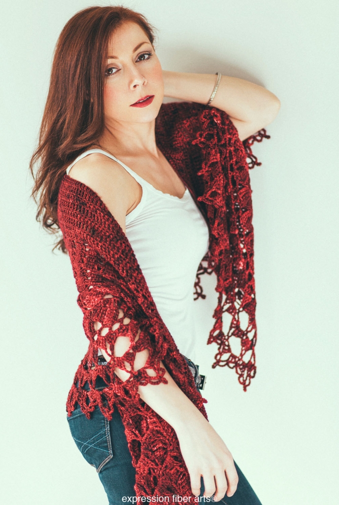 Red Velvet Rose Crochet Wrap Shawl Pattern by Expression Fiber Arts