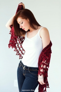 Red Velvet Rose Crochet Wrap Shawl Pattern by Expression Fiber Arts