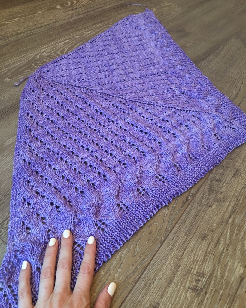chandi purple triangle shawl knitted design