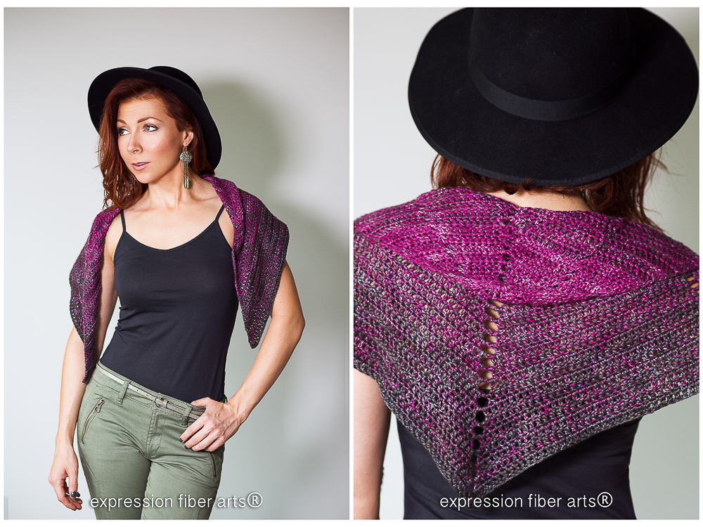 how to crochet a gradient stingray wrap with 2 solid color yarns