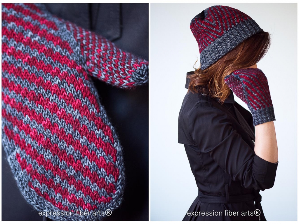 how to knit this colorwork (stranded) Kaminari knitted mitten and hat pattern set
