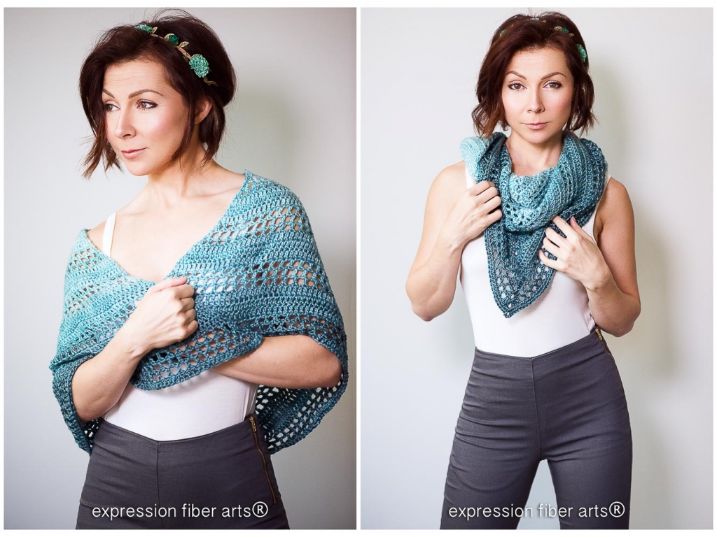 teal tenacity crochet shawl pattern by expression fiber arts