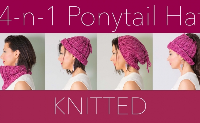 How to knit 4-in-1 Ponytail / Messy Bun Hat Pattern!